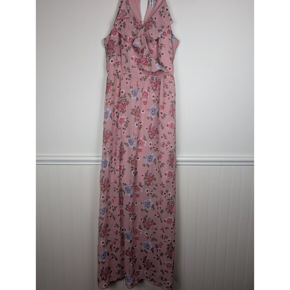 Almost Famous Womens Maxi Pink Dress Floral Sleeveless Ruffled Bust Sz M Garden - Picture 11 of 12
